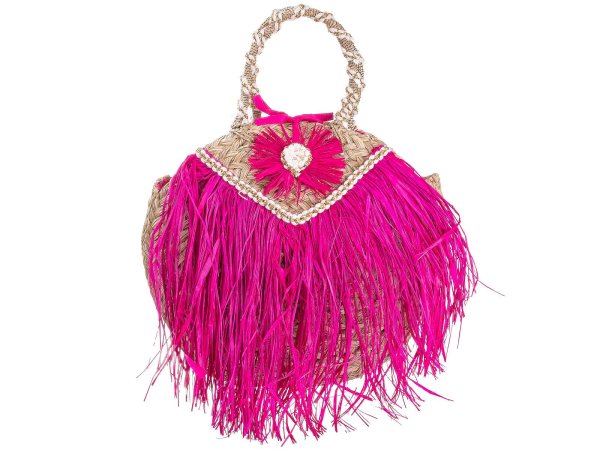 Alex Max Strohtasche mit Fransen Damen Shopper BO300 Fuchsia