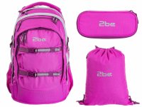 2 be 4 tlg. Schulrucksack-Set mit Ergo School Backpack, Turnbeutel, Schlamperbox, Regencape Fuchsia