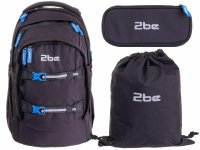 2 be 4 tlg. Schulrucksack-Set mit Ergo School Backpack, Turnbeutel, Schlamperbox, Regencape Black