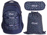 2 be 4 tlg. Schulrucksack-Set mit Ergo School Backpack, Turnbeutel, Schlamperbox, Regencape Navy