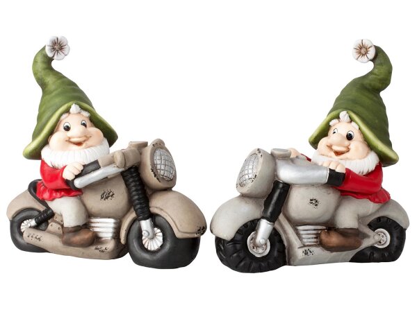 Mel-O-Design 7480 Zwerg auf Motorrad mit grüner Blumen-Zipfelmütze