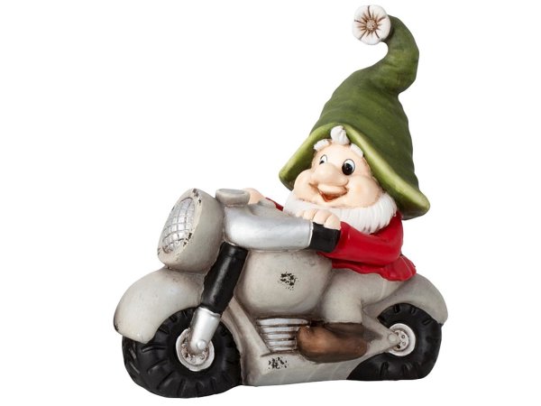 Mel-O-Design 7480 Zwerg auf Motorrad mit grüner Blumen-Zipfelmütze