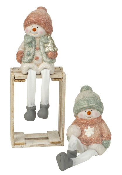 Mel-O-Design 7993 Schneemann rosa & zartgrün stehend mit Winterbekleidung & Schlenkerbeinen