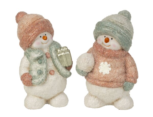 Mel-O-Design 7995 Schneemann rosa & zartgrün stehend mit Winterbekleidung