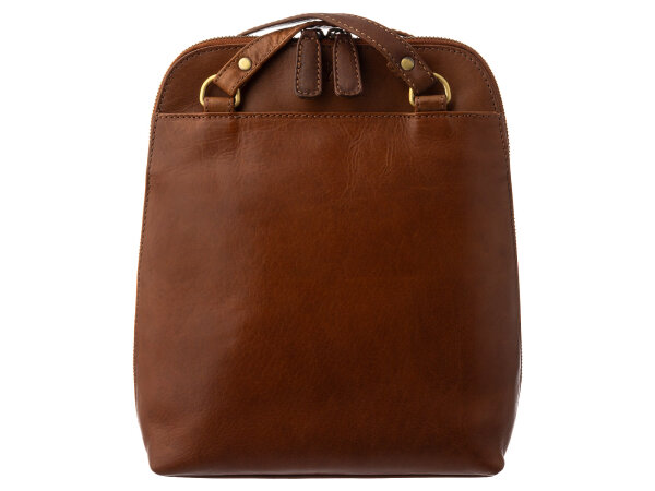 Prato City Rucksack L400 Leder 2 in 1 Rucksack und Umhängetasche dark cognac