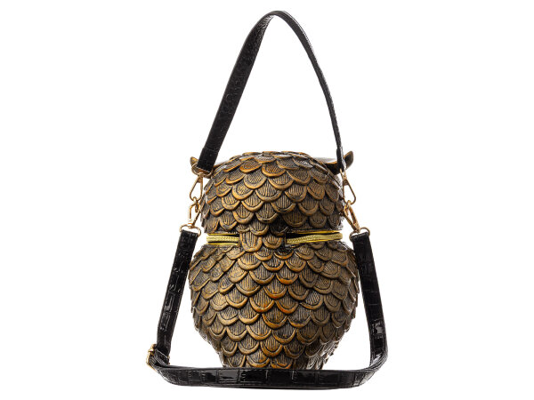 Plüschige Damen-Handtasche Eulen-Design – 30x25 Cm, Grau-braun, Mit Fell, Für Karneval & Festival
