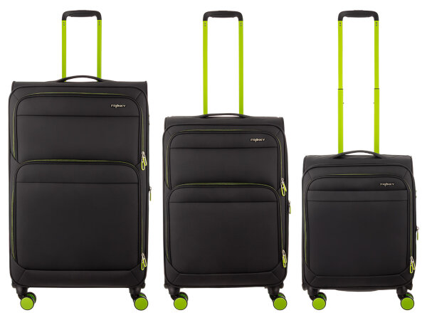 Franky 3er Koffer SET Gr. L/M/S Reisegepäck T27-B Spinner mit Dehnfalte black/green