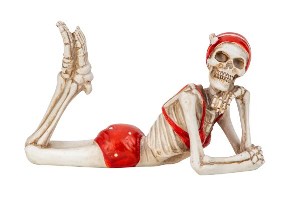 Mel-O-Design Skelett 1610 Bikini Dekofigur liegend witzige Figur weiß rot