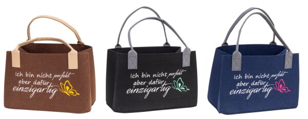 Mel-O-Design 2716 Filz Tasche Shopper mit Spruch "Ich bin nicht perfekt, aber dafür einzigartig"