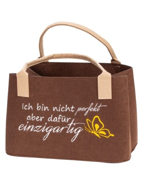 Mel-O-Design 2716 Filz Tasche Shopper mit Spruch "Ich bin nicht perfekt, aber dafür einzigartig" braun