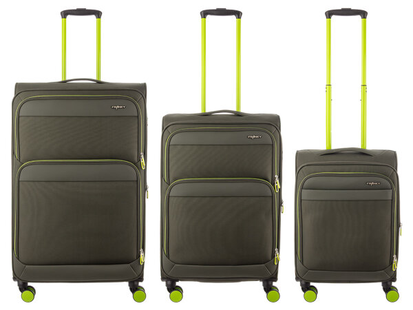 Franky 3er Koffer SET Gr. L/M/S Reisegepäck T27-F Spinner mit Dehnfalte olive/neongreen