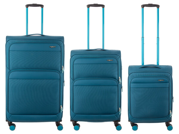 Franky 3er Koffer SET Gr. L/M/S Reisegepäck T27-F Spinner mit Dehnfalte teal/turquise