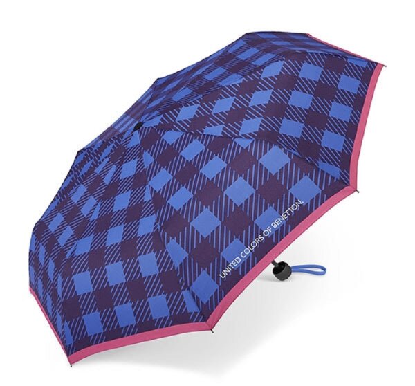 Happy Rain Benetton Super Mini Manuell Taschenschirm Checks blue Karo