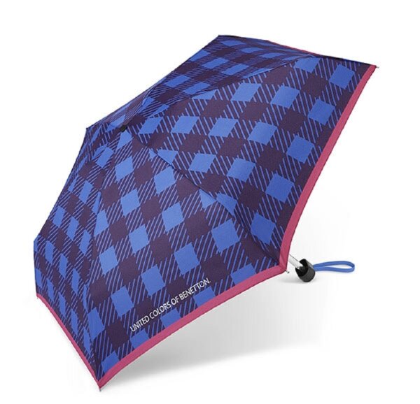 Happy Rain Benetton Ultra Mini Flat Manuell Taschenschirm Checks blue Karo