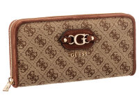 GUESS Samantha SLG Zip Around Wallet Damen Geldbörse Latte Logo Brown